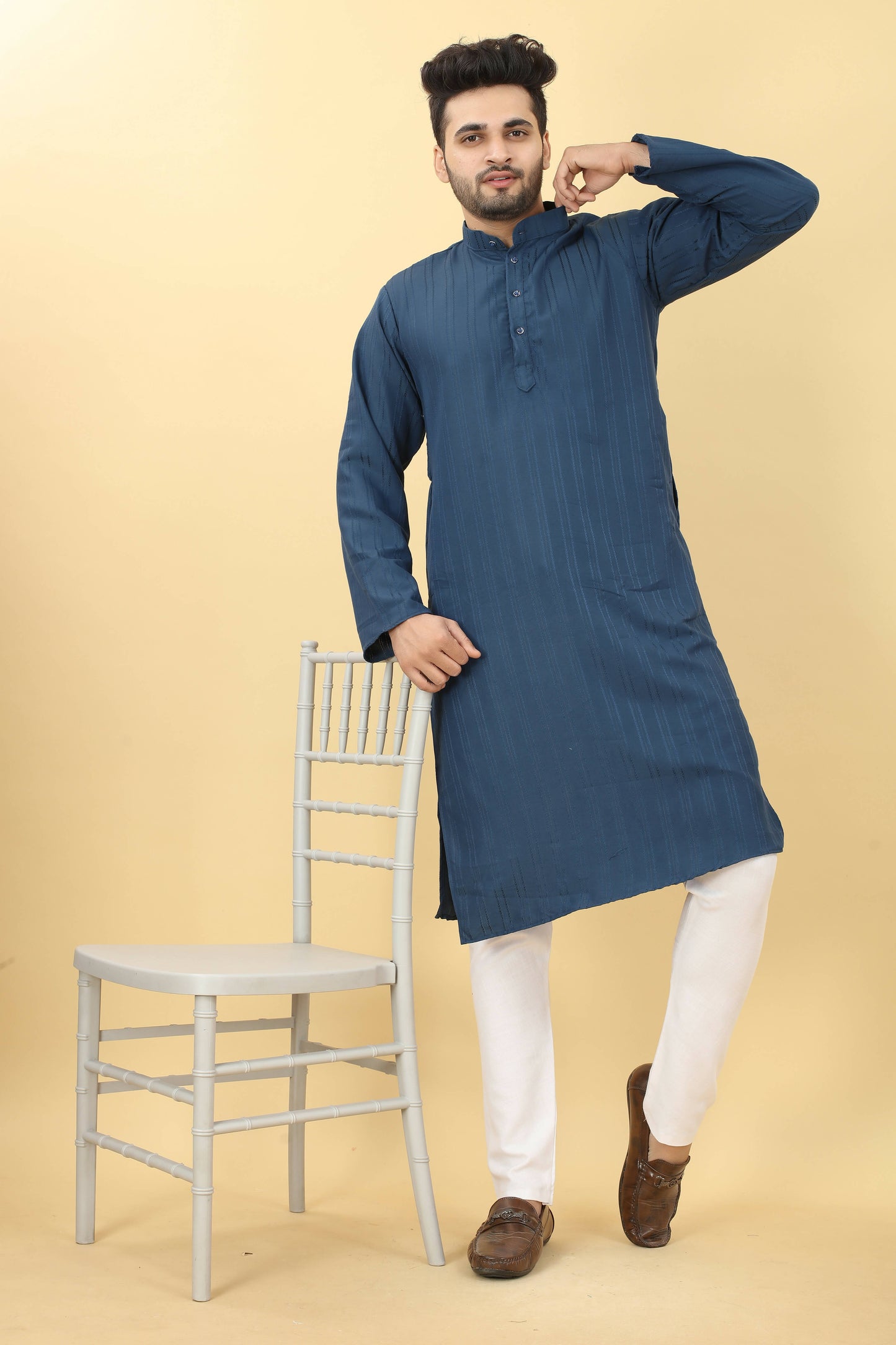 Blue Viscose Polyester Solid Men's Kurta - Mahotsav - Distacart