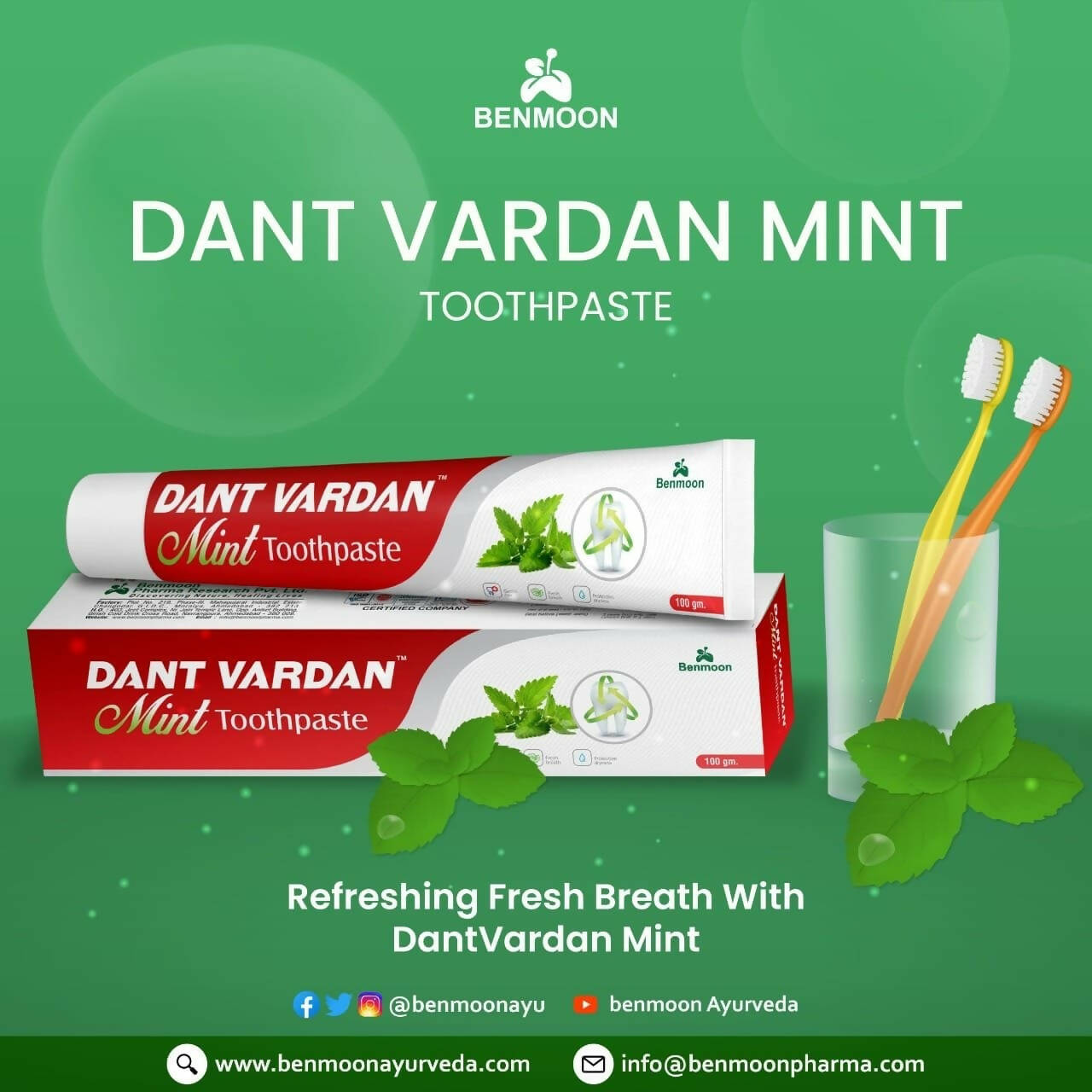 Benmoon Ayurveda Dant Vardan Mint Toothpaste - Distacart