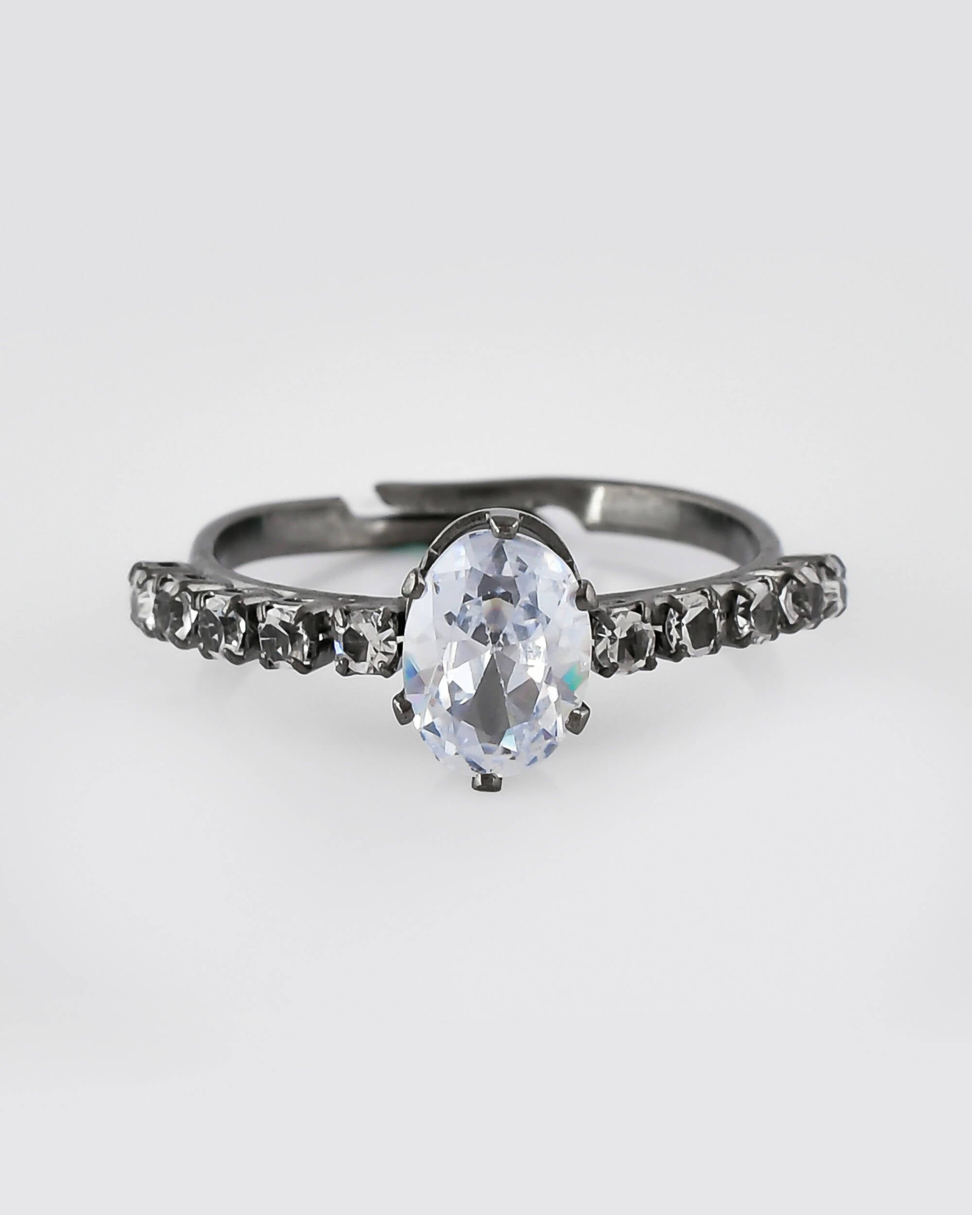 VOJ white CZ-detail Stainless Steel Cubic Zirconia Rhodium Plated Adjustable Finger Ring - Distacart