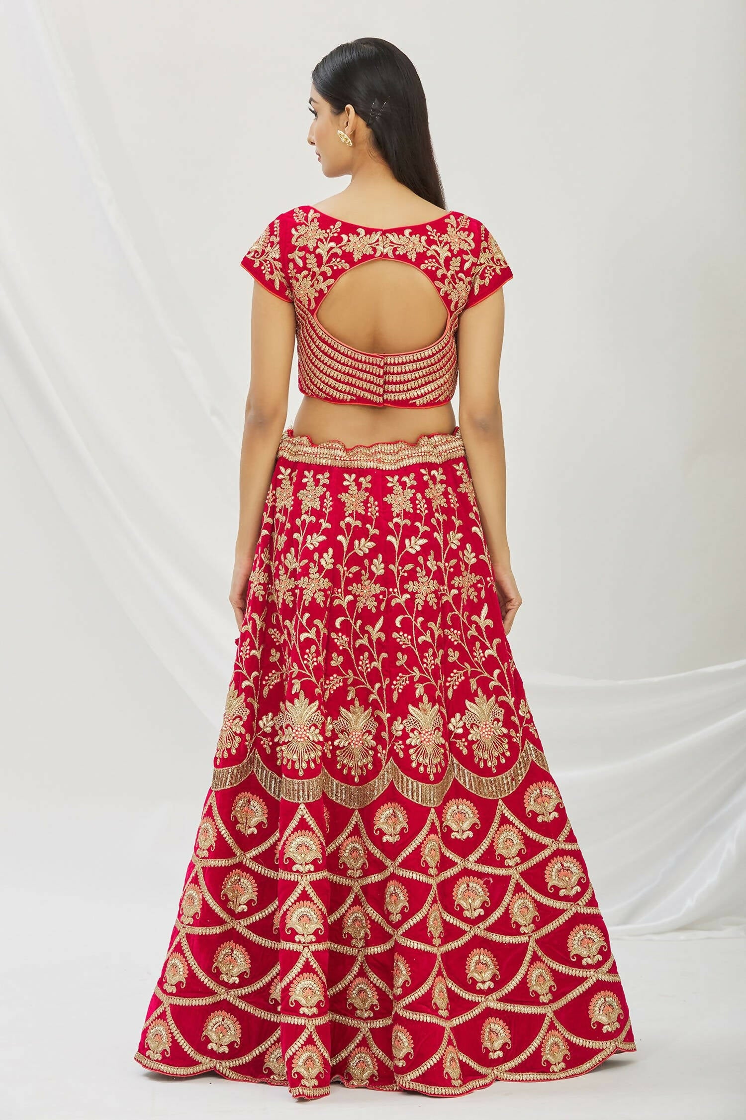 Red Velvet Semi-Stitched Wedding Bridal Lehenga - Nimaya - Distacart