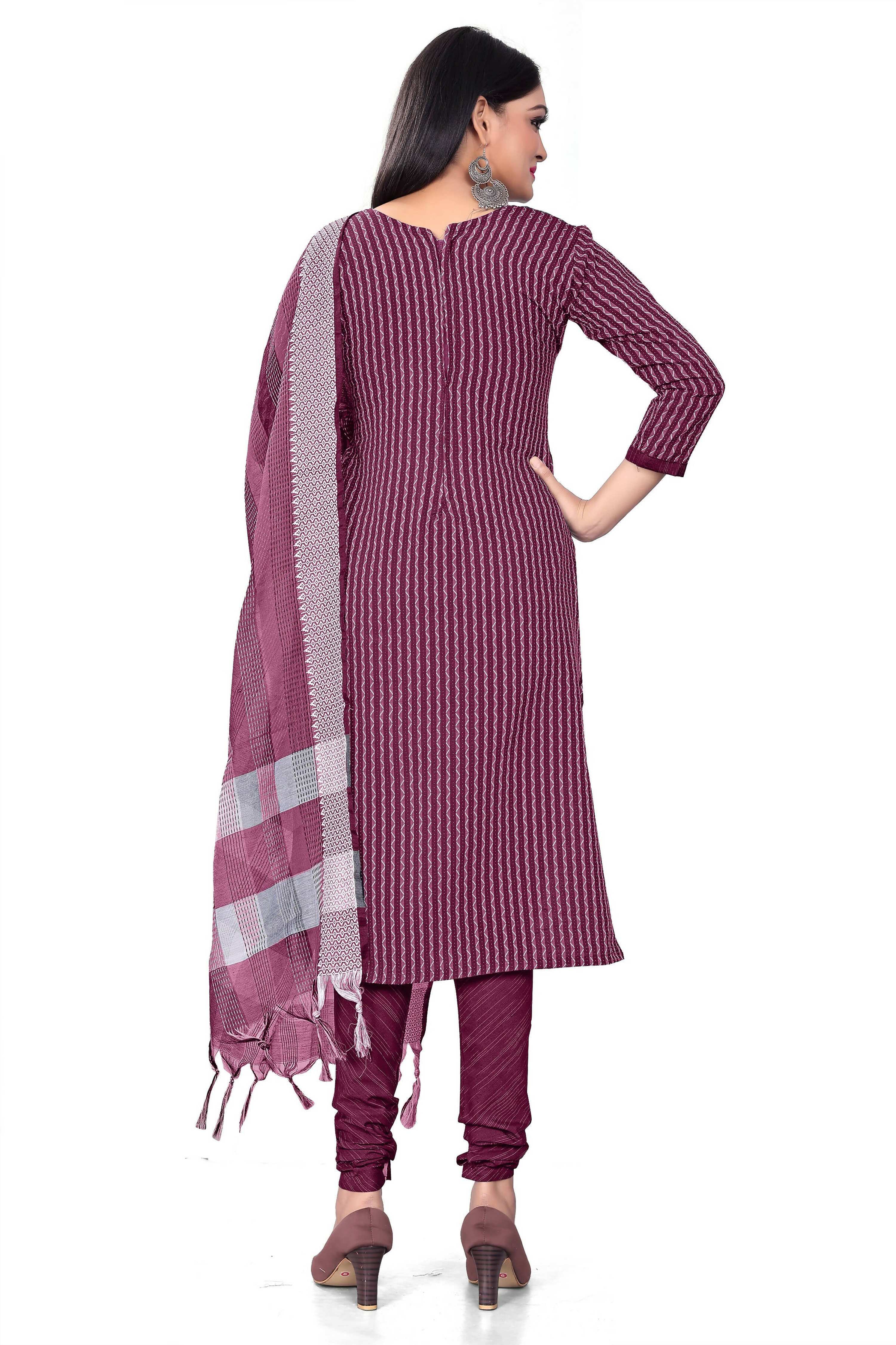 Wine Cotton Jacquard Woven Unstitched Dress Material - Amara - Distacart