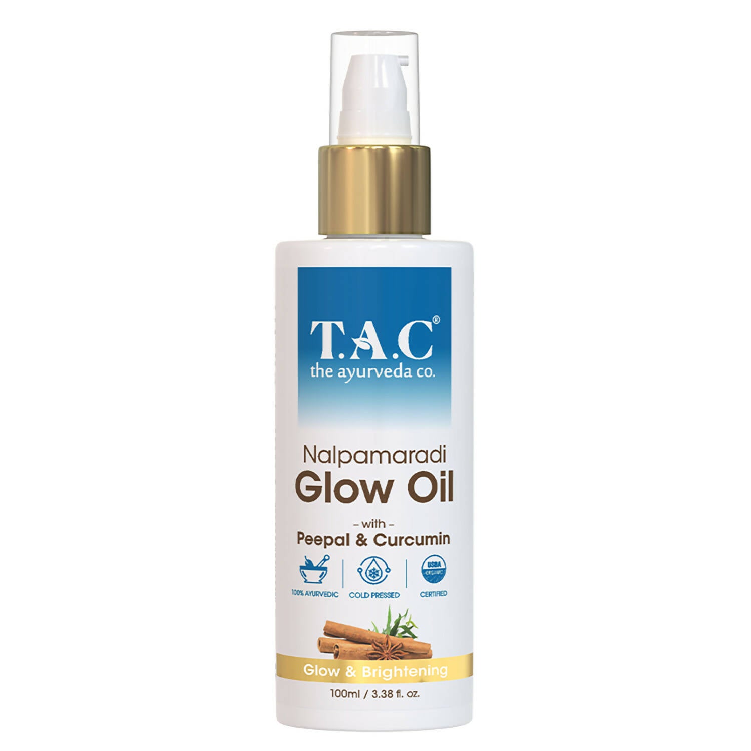 TAC - The Ayurveda Co. Nalpamaradi Glow Oil for Brightening and Glowing Skin with Peepal & Curcumin, for Women & Men - Distacart