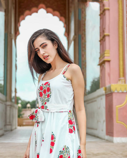 Designer Partywear Printed White Pure Maslin Gown - Anbazaar - Distacart