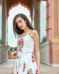 Thumbnail for Designer Partywear Printed White Pure Maslin Gown - Anbazaar - Distacart