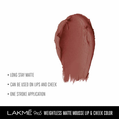 Lakme 9 To 5 Weightless Mousse Lip & Cheek Color - Burgundy Lush - Distacart