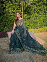 Thumbnail for Vamsee Green Organza Saree - Distacart