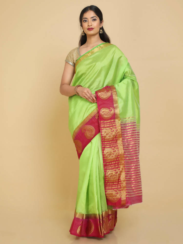 Kalamandir Woven Design Light Green Pashmina Saree