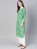 Yufta Women Green & Off-White Leheriya Dyed Straight Kurta