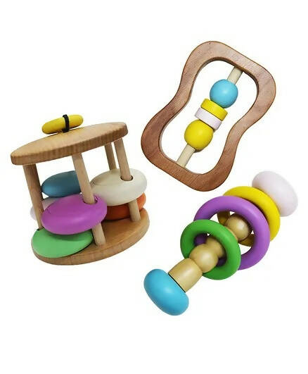 Matoyi Colorful Wooden Rattles For Babies - Set of 3 - Distacart