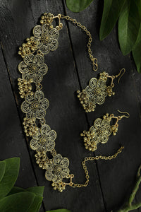 Thumbnail for Mominos Fashion Johar Kamal Golden-Plated Brass Finish Floral Desgin Choker For Women - Distacart