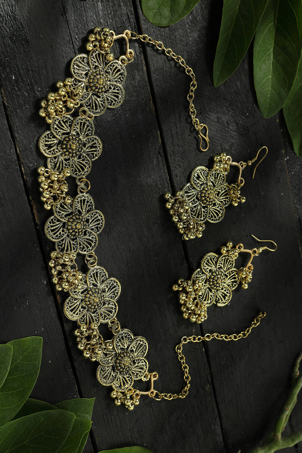 Mominos Fashion Johar Kamal Golden-Plated Brass Finish Floral Desgin Choker For Women - Distacart