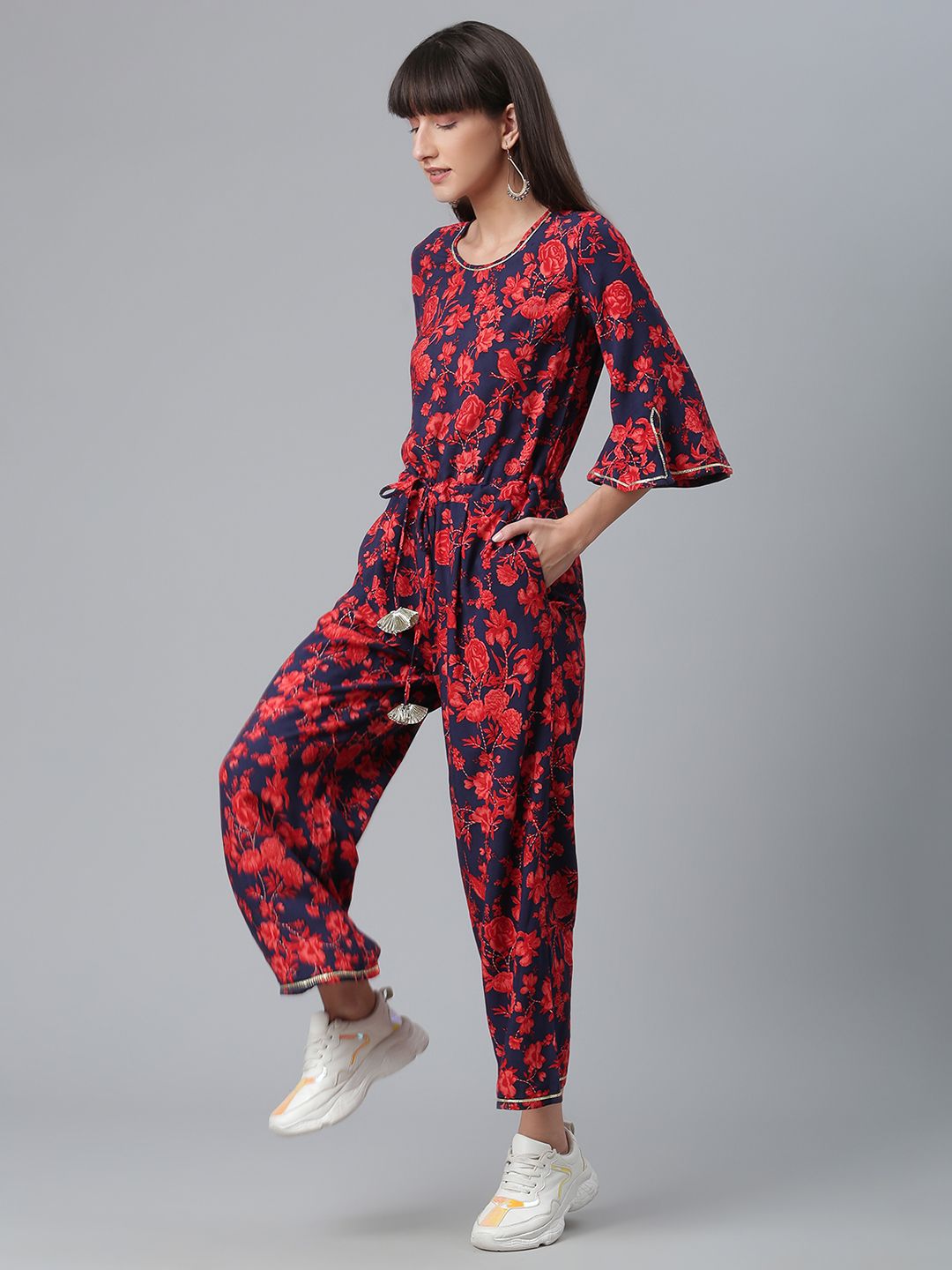 Ahalyaa Womens Navy & Red Rayon Printed Jumpsuit