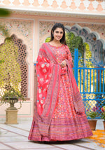 Thumbnail for Functional Designer Red-Orange Dola Silk Anarkali suit with Dupatta - Ramya - Distacart
