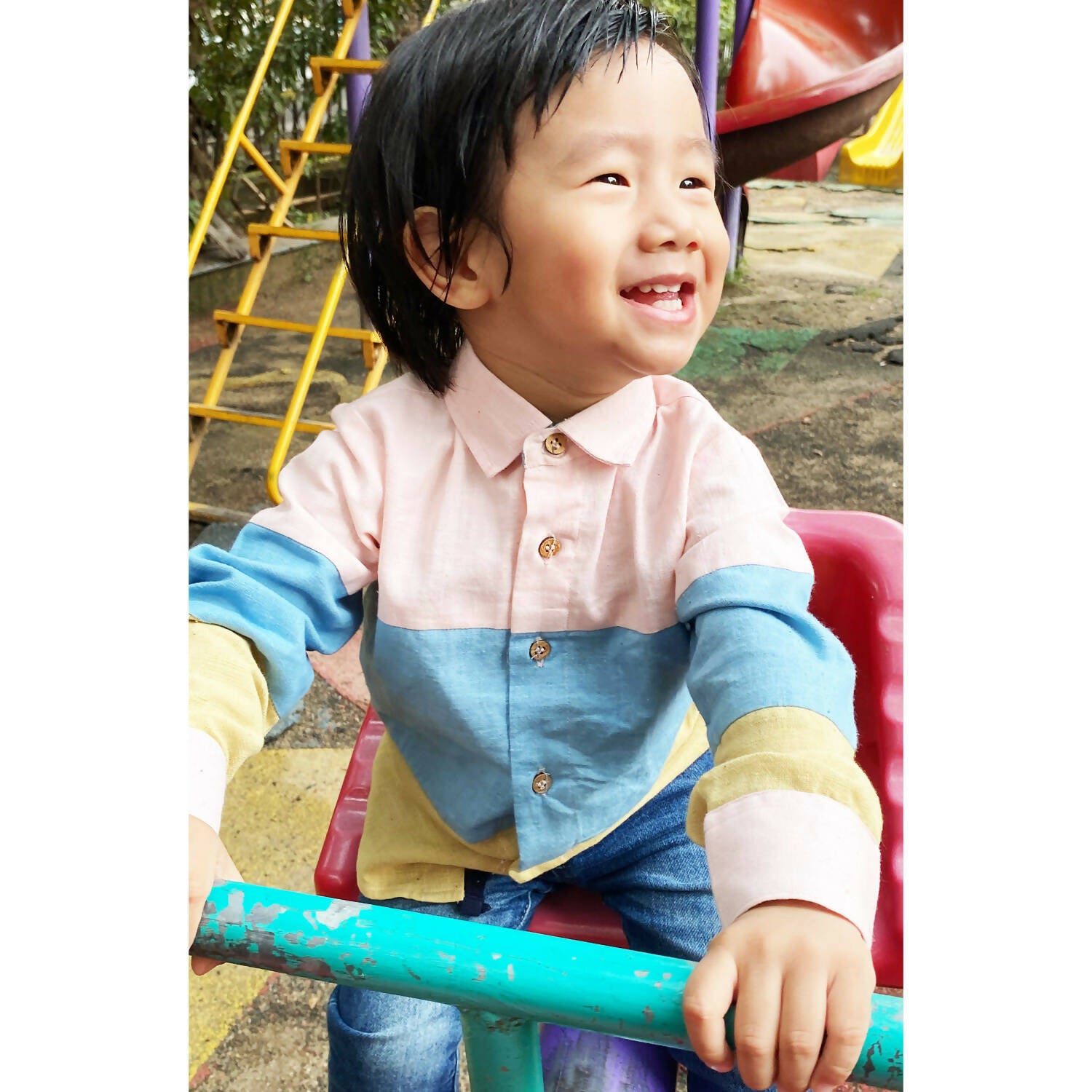 Mhyssa Blue and Yellow Color Blocked Shirt - Distacart