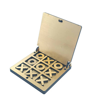 Kraftsman Wooden Tic Tac Toe Portable Game for Kids, Teens and Adults with Golden Mirror Shade Strategy & War Games Board Game - Distacart