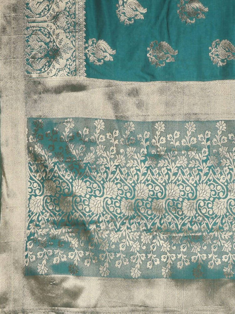 Kalamandir Ethnic Motifs Sea Green Silk Blend Saree