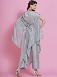 Thumbnail for Women Republic Grey Opara Silk Kurta With Belt And Palazzo - Distacart