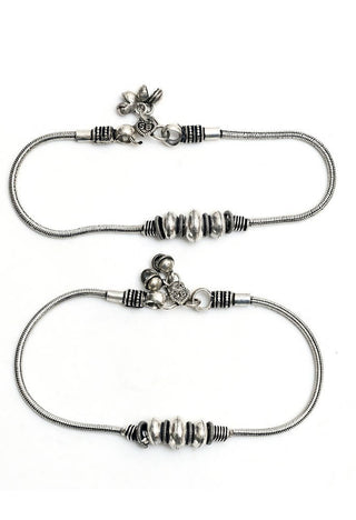 Mominos Fashion Kamal Johar Oxidised Party Wear Silver Anklets