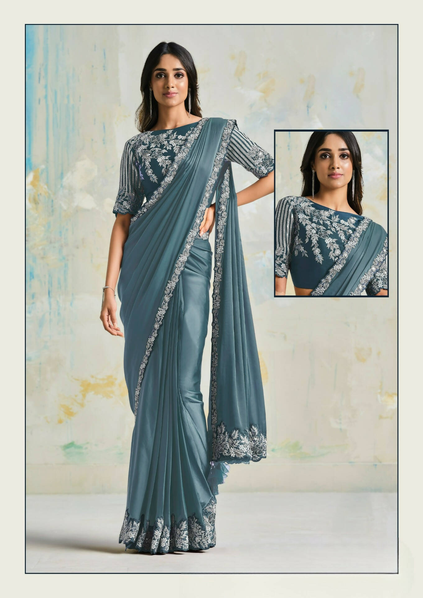 Satin Silk Crepe Saree With Stitched Blouse - Mohmanthan Royal - Distacart