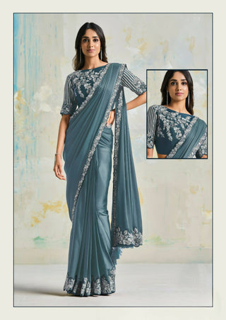Satin Silk Crepe Saree With Stitched Blouse - Mohmanthan Royal - Distacart