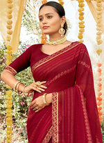 Thumbnail for Maroon Georgette Foil Printed Saree with Unstitched Blouse Piece - Avika - Distacart