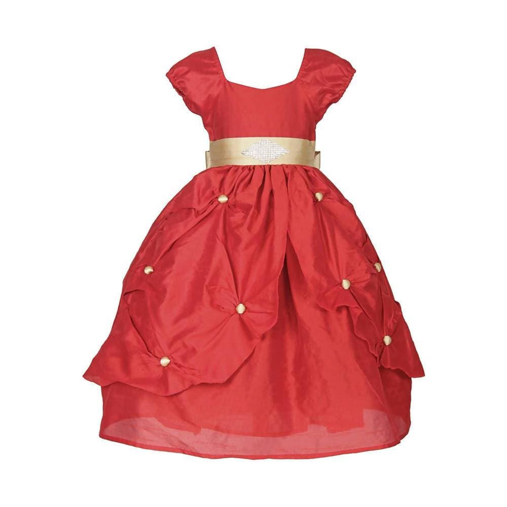 Asmaani Baby Girl's Red Color Satin A-Line Maxi Full Length Dress (AS-DRESS_22004) - Distacart