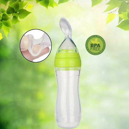 Safe-O-Kid Easy Squeezy Silicone Food Feeder Spoon (Soft Tip) Bottle- Green- 90mL - Distacart