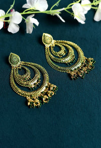 Thumbnail for Tehzeeb Creations Golden And Green Colour Earrings With Pearl