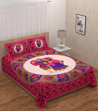 Thumbnail for Vamika Printed Cotton Dafli Pink Bedsheet With Pillow Covers 