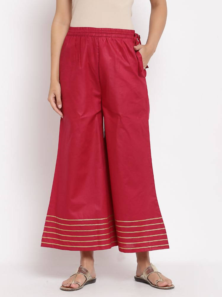 Myshka Women's Beautiful Maroon Cotton Solid Casual Palazzo