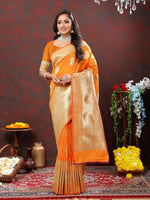 Thumbnail for Lorenvalley Fashion Orange Soft Silk Woven Design Gold Zari Weaving Saree - Distacart