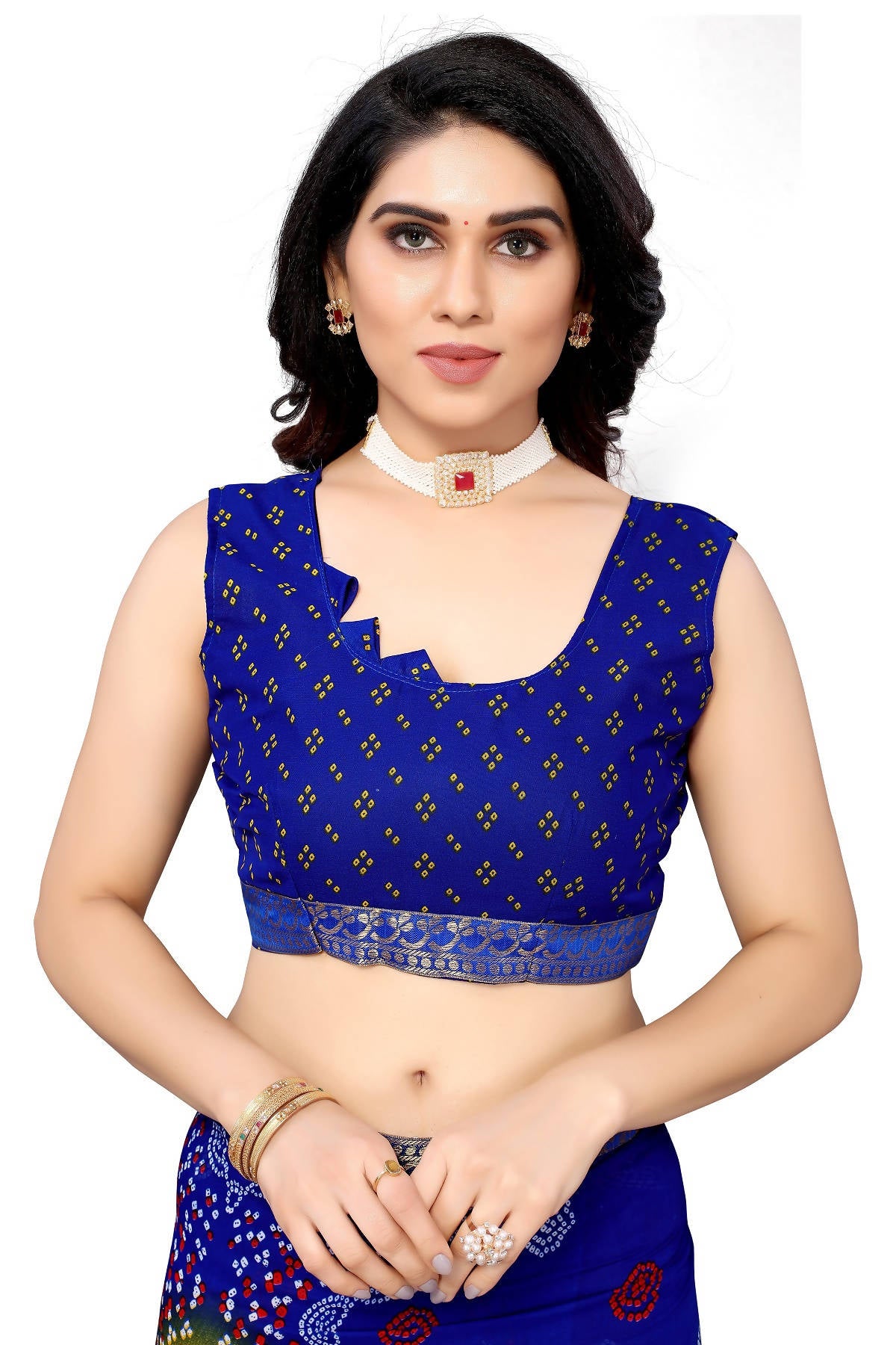 Vamika Ethnic Fire Blue Printed With Lace Saree - Distacart