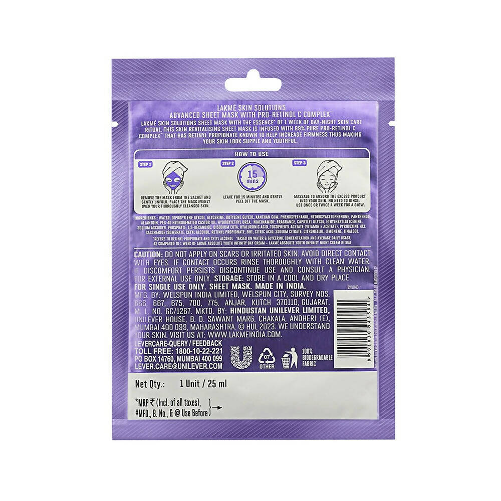 Lakme Skin Solutions Anti-Aging Sheet Mask - Distacart