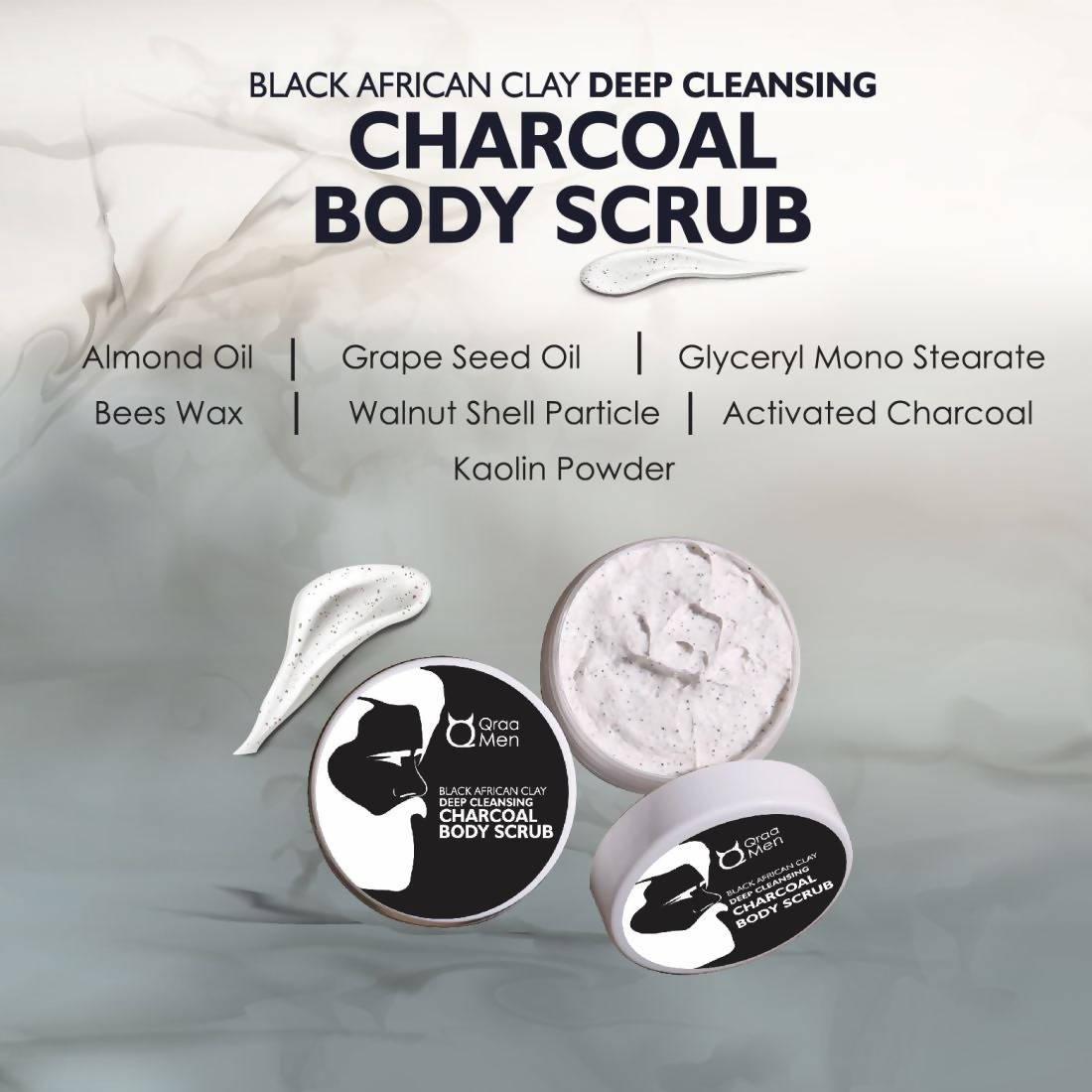 Qraa Men Black African Clay Deep Cleansing Charcoal Body Scrub