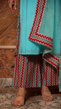 Thumbnail for Pomcha Jaipur Siya Light Blue Cotton Suit Set - Distacart