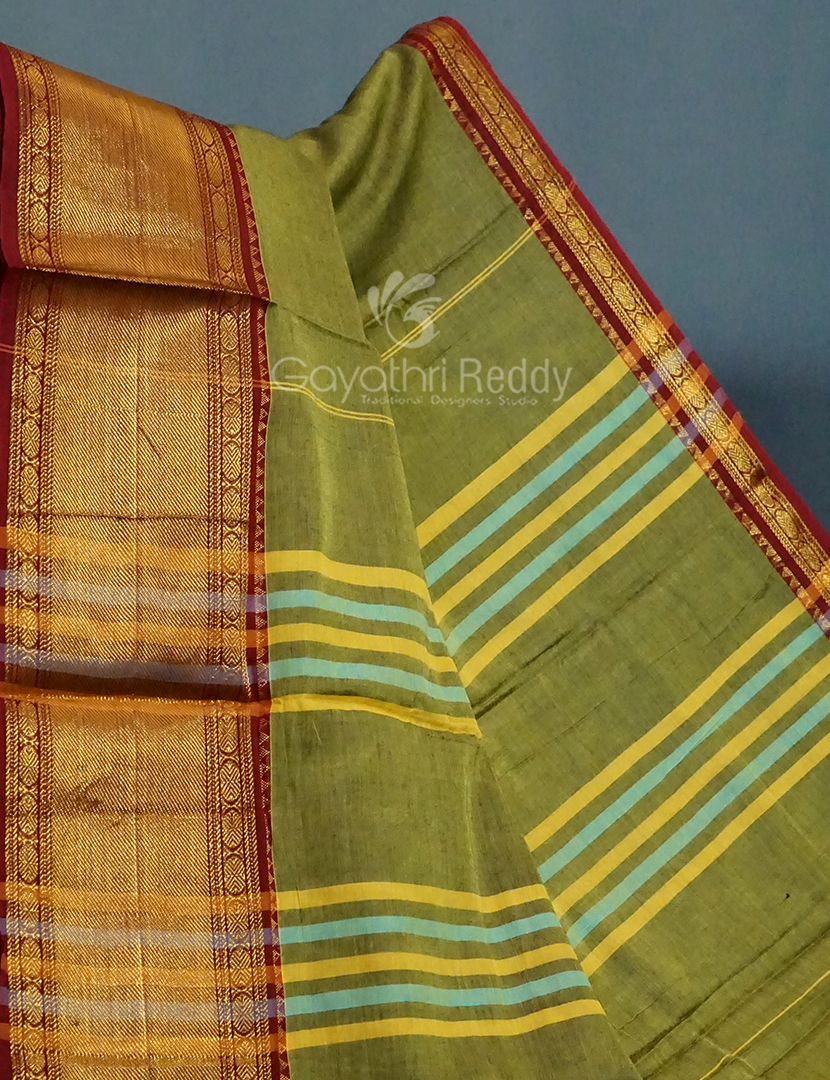 Kalanetha Green Leaf Coloured Pure Narayanpet Cotton Saree By Gayathri Reddy Designer Studio - Distacart