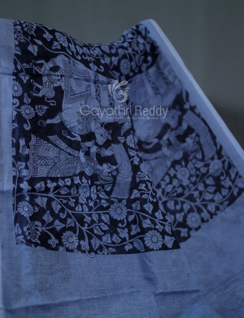 Shades of Black And Grey With Kalamkari Print Munga Cotton Saree By Gayathri Reddy Designer Studio - Distacart