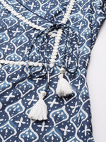 Thumbnail for Varanga Women Indigo Printed Kurta With Lace And Tie Up Detailing On Yoke - Distacart