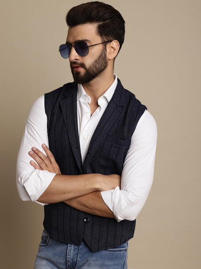 Even Apparels Men's Blue Waistcoat with Notched Lapel - Distacart