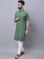 Thumbnail for Even Apparels Green Pure Cotton Short Sleeves Kurta With Band Collar - Distacart