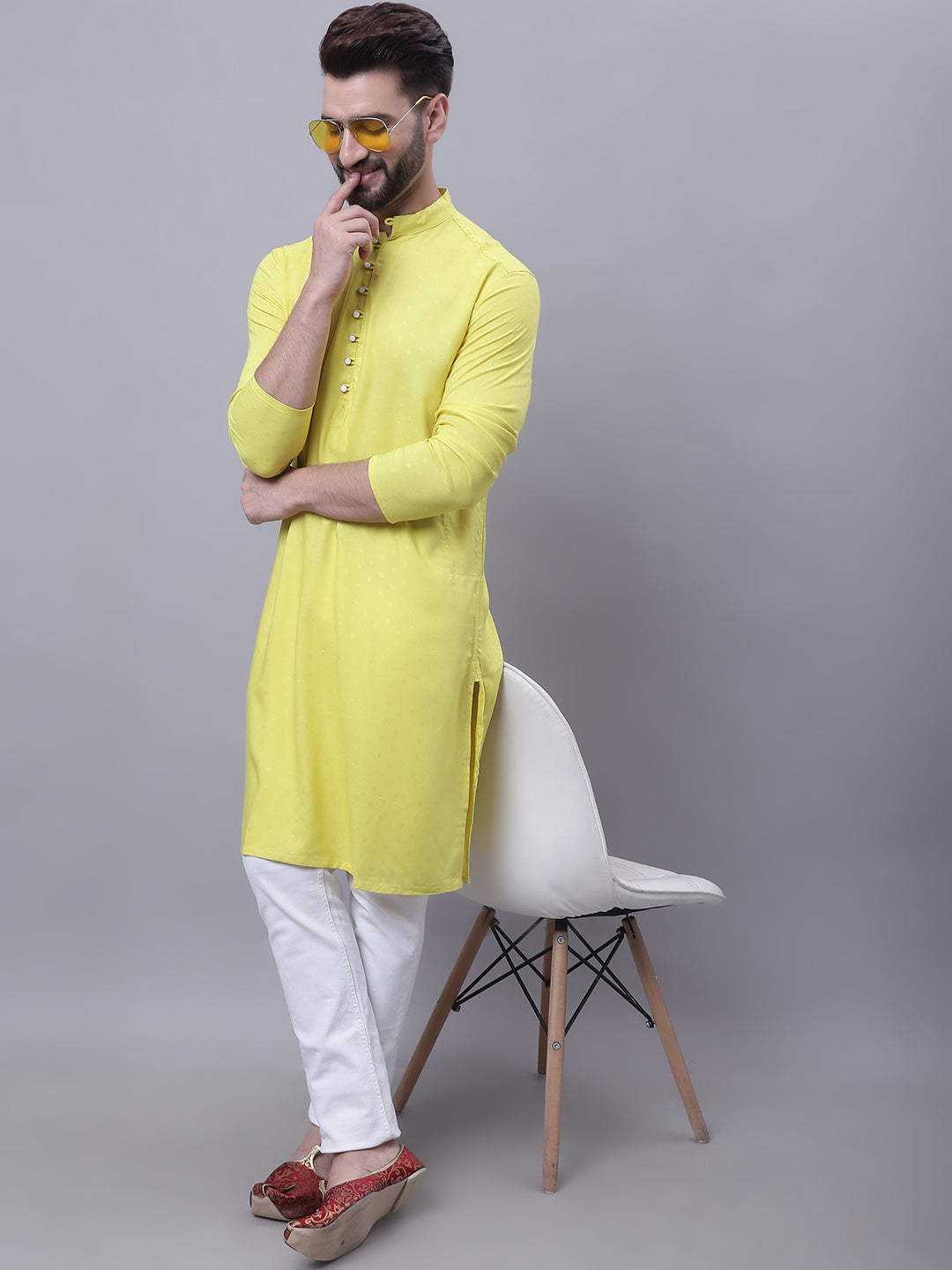 Even Apparels Yellow Pure Cotton Short Sleeves Kurta With Band Collar - Distacart