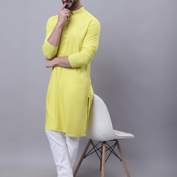 Even Apparels Yellow Pure Cotton Short Sleeves Kurta With Band Collar - Distacart