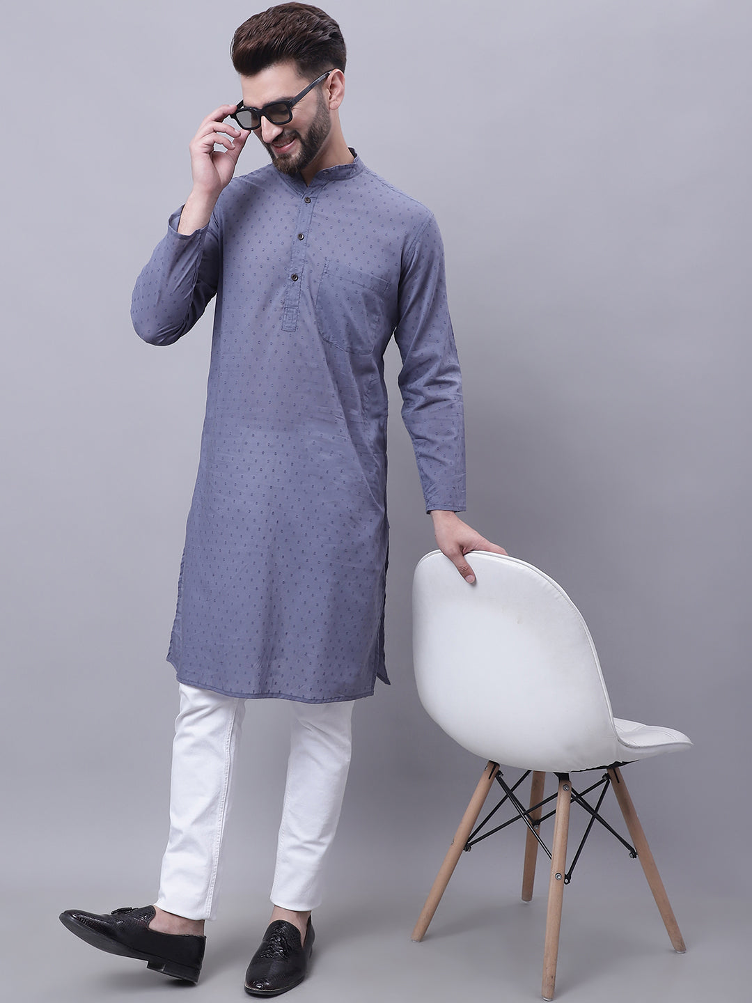 Even Apparels Grey Pure Cotton Kurta With Band Collar - Distacart