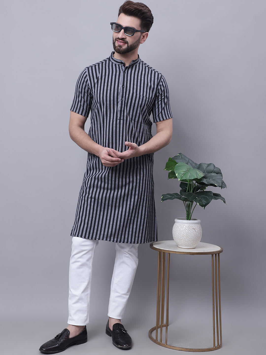 Even Apparels Multi Pure Cotton Short Sleeves Kurta With Band Collar - Distacart