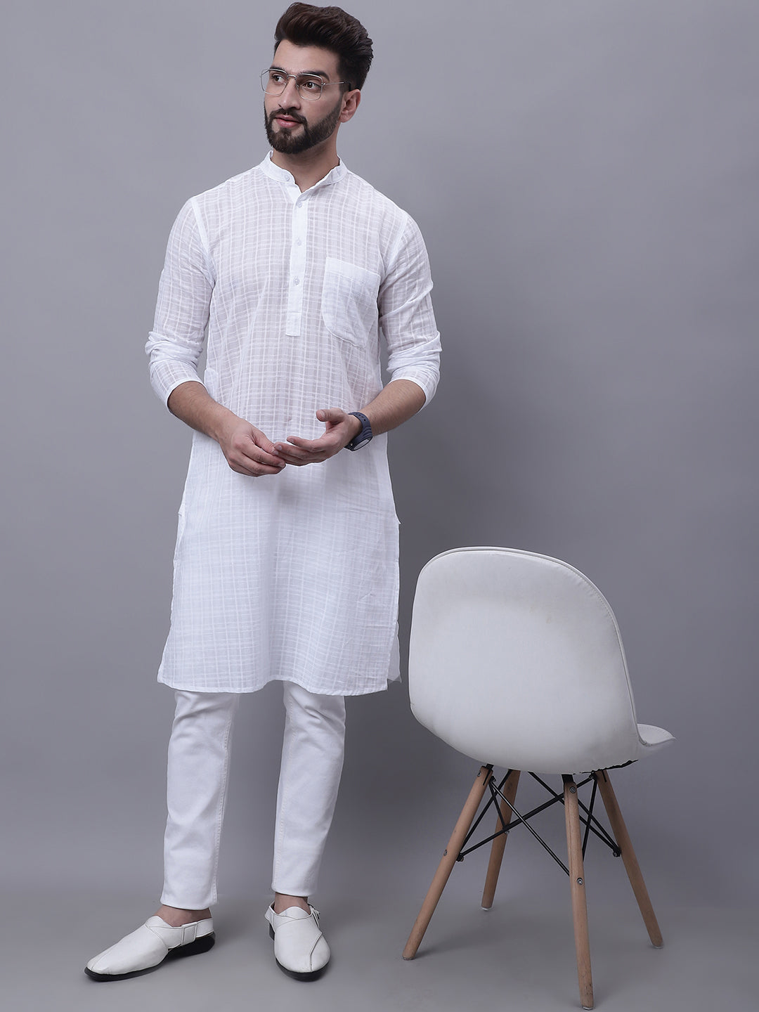 Even Apparels White Pure Cotton Kurta With Band Collar - Distacart