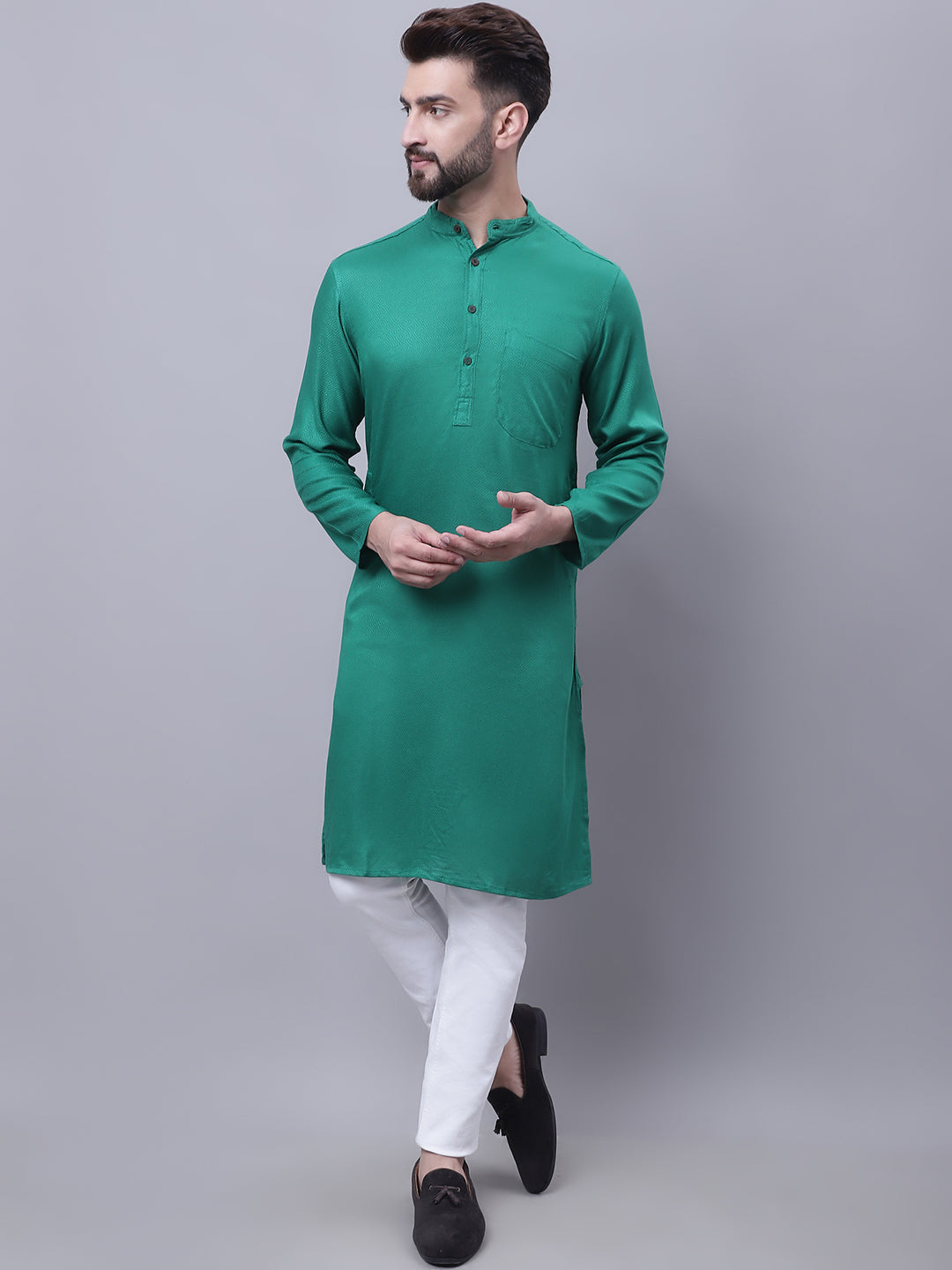 Even Apparels Green Kurta With Band Collar - Distacart