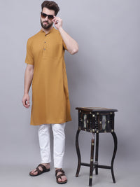 Thumbnail for Even Apparels Mustard Pure Cotton Short Sleeves Kurta With Band Collar - Distacart