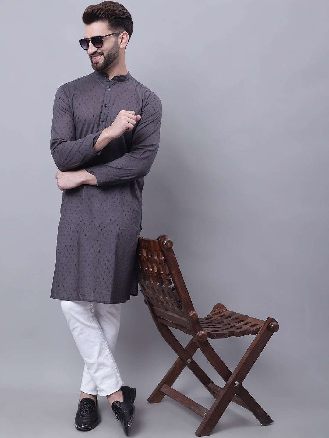 Even Apparels Grey Pure Cotton Kurta With Band Collar - Distacart