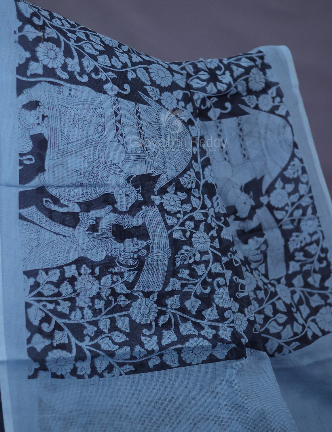 Shades of Grey Colour Kalamkari Pure Munga Cotton Saree By Gayathri Reddy Designer Studio - Distacart