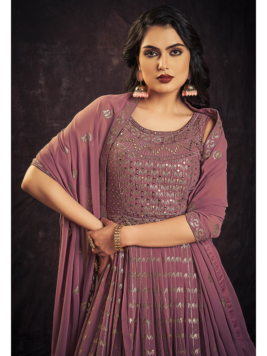 Myra Mauve Real Georgette Designer Gown Style Suit - Distacart